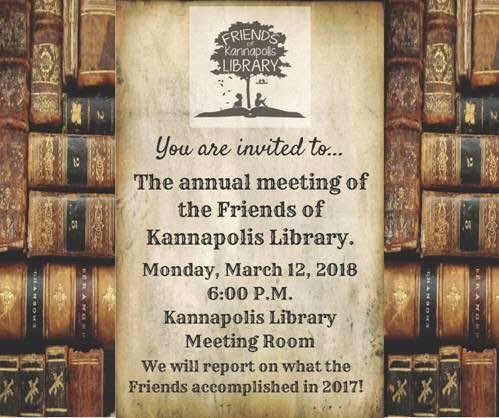 KannNCLibrary's tweet photo. Come to the Friends of Kannapolis Library Annual Meeting 03/12/2018 6:00 pm https://t.co/yV1lsFlb4H