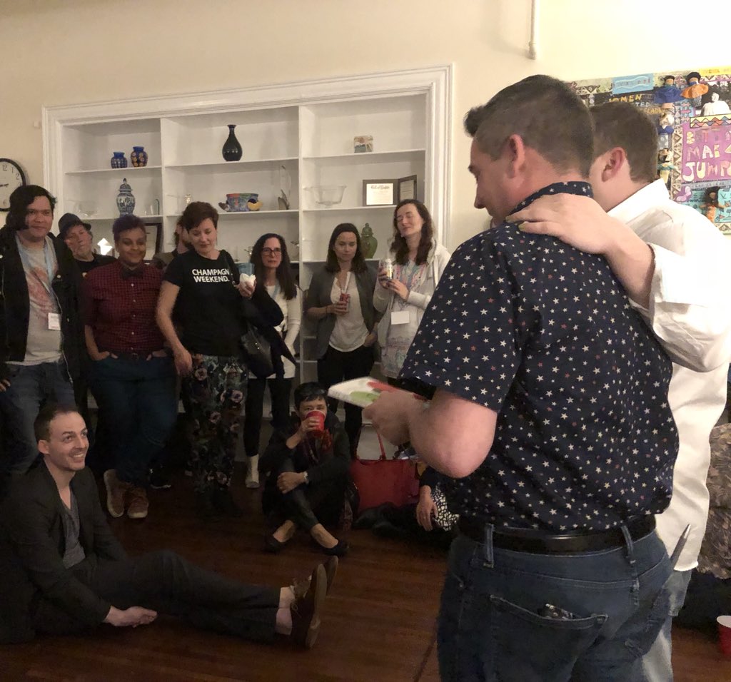 CRPress's tweet image. We love our authors and we love #AWP2018. Thanks to everyone who came out to our Spontaneous Reading party at the @CentreForWomen last night. It’s been a great weekend. Happy #AWP18, and long live books!