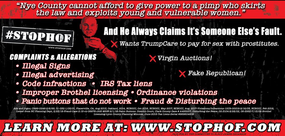 Stop_Hof's tweet photo. “Nye County cannot afford to give power to a pimp who skirts the law and exploits young and vulnerable women.” https://t.co/Ve8XuYpsKv