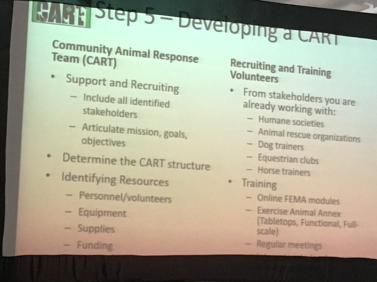 UTAHCERT's tweet photo. There are 5 steps to build a Community Animal Response Team (CART). #UtahMRC Summit https://t.co/8zWUeyvfJe