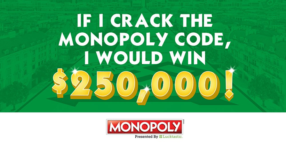 Tattedbeardsman's tweet photo. If I crack the MONOPOLY code, I would win $250,000! https://t.co/xQ56x503vr https://t.co/Ta9j9fJCPG