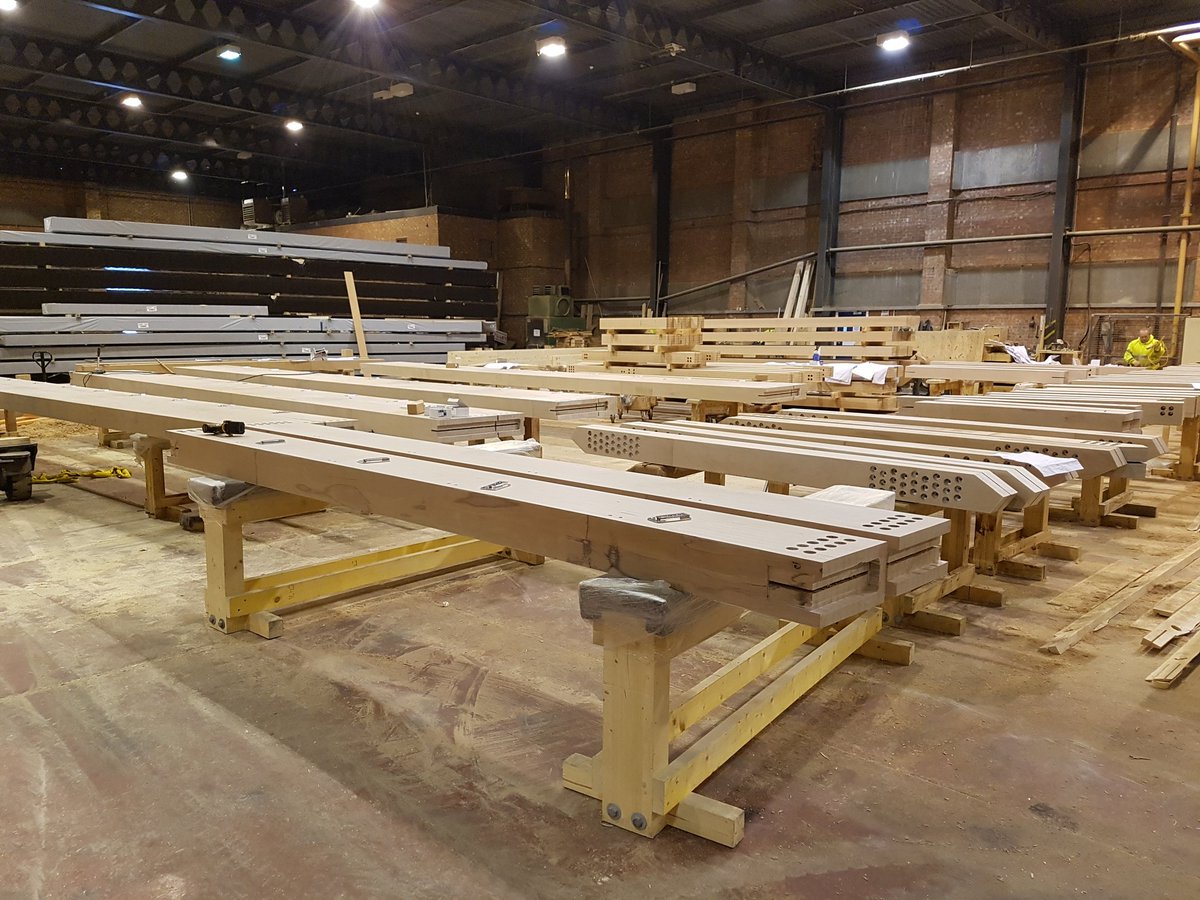 CTManufacturers's tweet photo. Baubuche beams ready for delivery for phase 3 of the Anna Freud project #baubuche #pollmeier @WillmottDixon @WebbYates @penoyreprasad https://t.co/u0VHMFahNx
