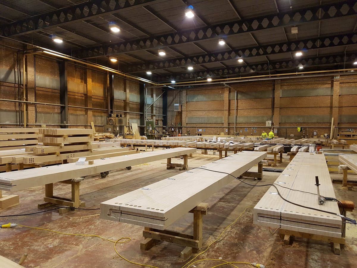 CTManufacturers's tweet photo. Baubuche beams ready for delivery for phase 3 of the Anna Freud project #baubuche #pollmeier @WillmottDixon @WebbYates @penoyreprasad https://t.co/u0VHMFahNx