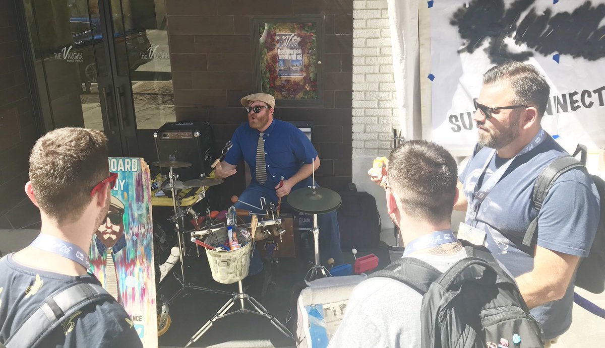 YemiRose's tweet photo. Sidewalk musician killing it outside #YECSXSW as we gear up for #80YOM @Prudential Better Together panel @SXSW https://t.co/cbx0YjwZpk