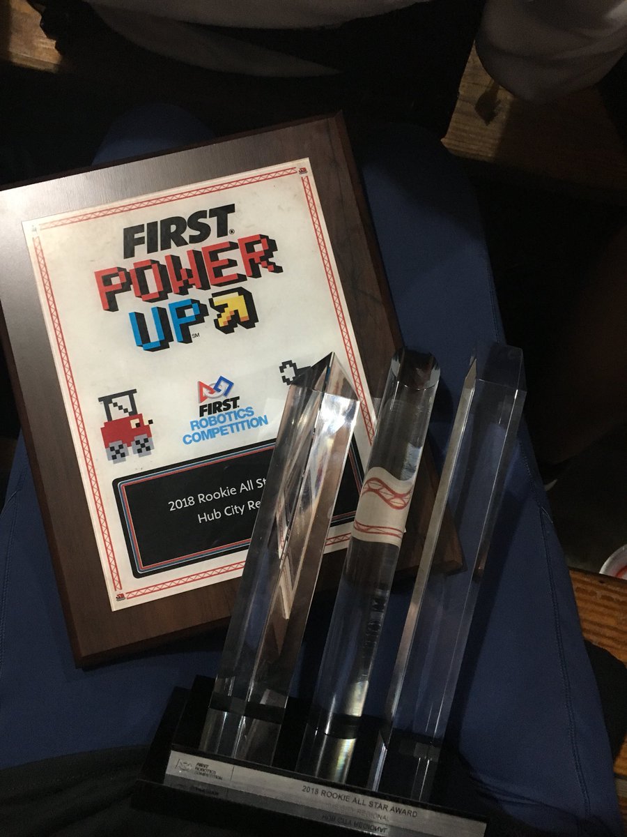 FRC6800's tweet photo. So honored to have been awarded Rookie All Star at Hub City!! Excited to advance to World Champs!! #omgrobots #FRC 🤖🏆 https://t.co/7nvleVBUoz