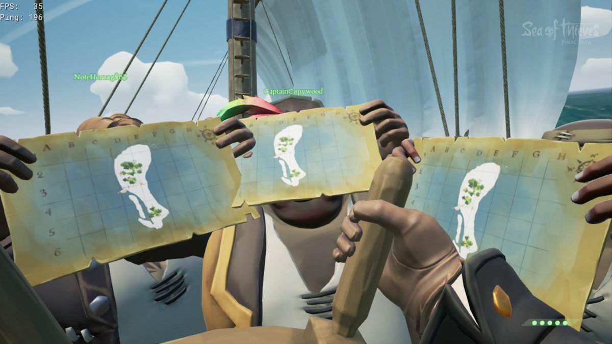 schmogmo's tweet photo. @SeaOfThieves "You have to go left! Don't you see the island ahead?" #BeMorePirate #SeaOfThievesFinalBeta #UsefulCrew #LonelyIsland #TripleMonitorSetup #SummonTheController #SeeYouAgainSoon https://t.co/dDbickFpv2