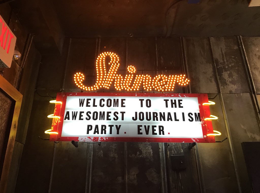 maracorbett's tweet photo. You know it’s a journalism party when people in the corner are working AND the line for free food is never ending. #SWSW18 https://t.co/ymPxNiNnlS
