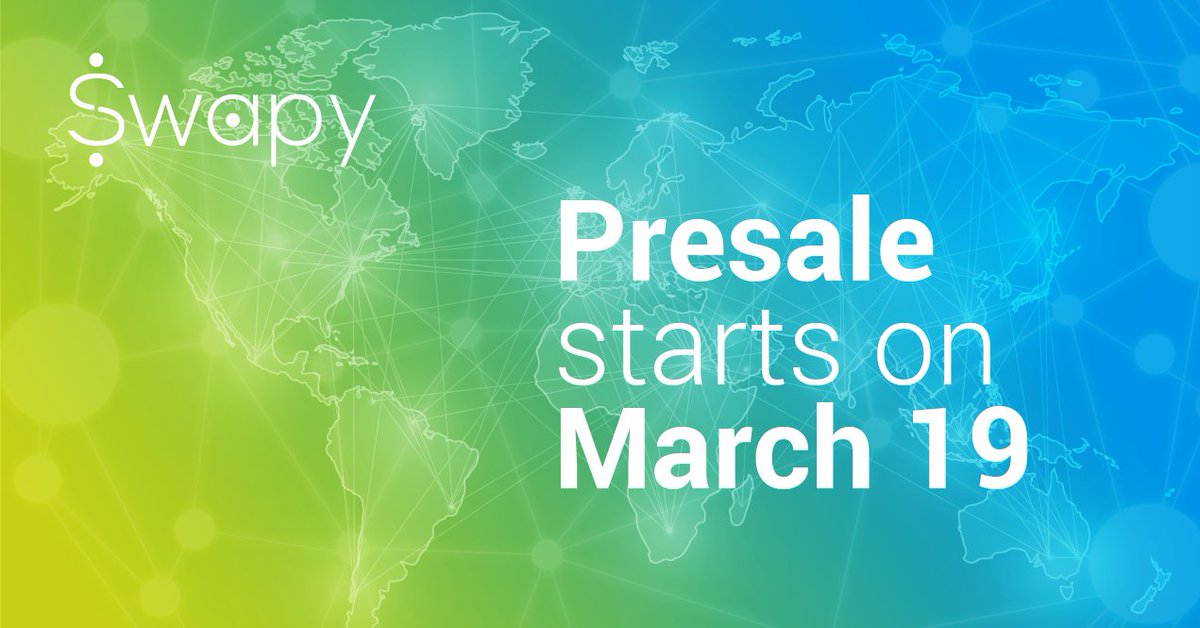 SwapyNetwork's tweet photo. SAVE THE DATE! ⭐️⭐️⭐️⭐️⭐️ Official ANN: Swapy ICO Pre-sale starts on March 19, 2018 (For whitelisted members) ⭐️ Follow us on Telegram: https://t.co/dg8c6ZdJ8n ⭐️Check the full details on: https://t.co/u9eyshBLbI  #ICO #blockchain #cryptocurrency #ethereum #altcoin https://t.co/wE4Sp96KdJ