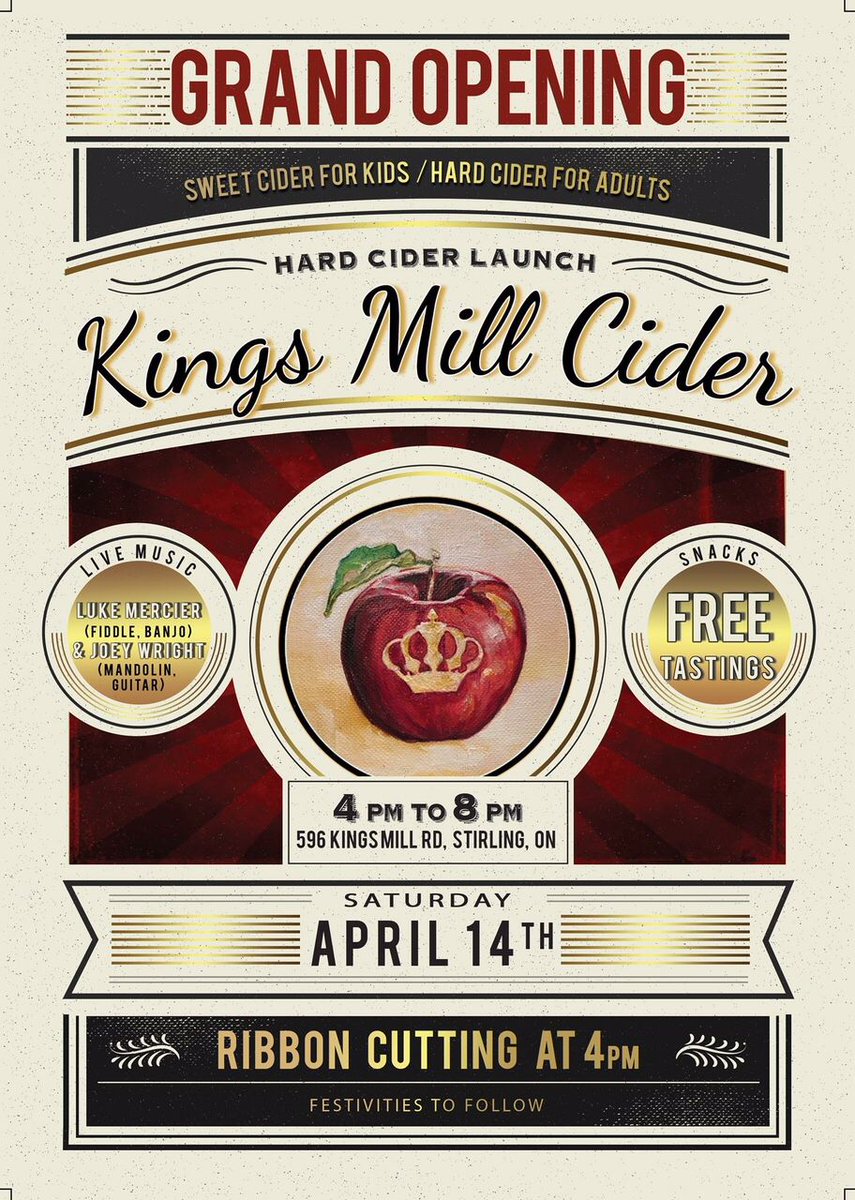 New #QuinteCraft Kings Mill Cider opening April 14