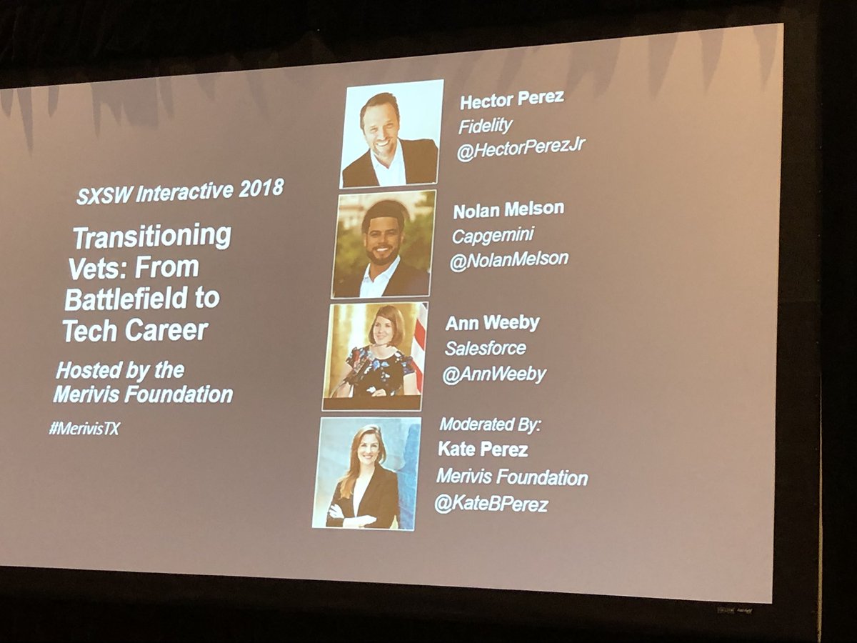 RtBiggs's tweet photo. Proud to be supporting @NolanMelson @sxsw. Inspiring work with veterans @CapgeminiNA @salesforce @hectorperezjr  @AnnWeeby @katebperez #merivistx https://t.co/cu1vuwC0Jf