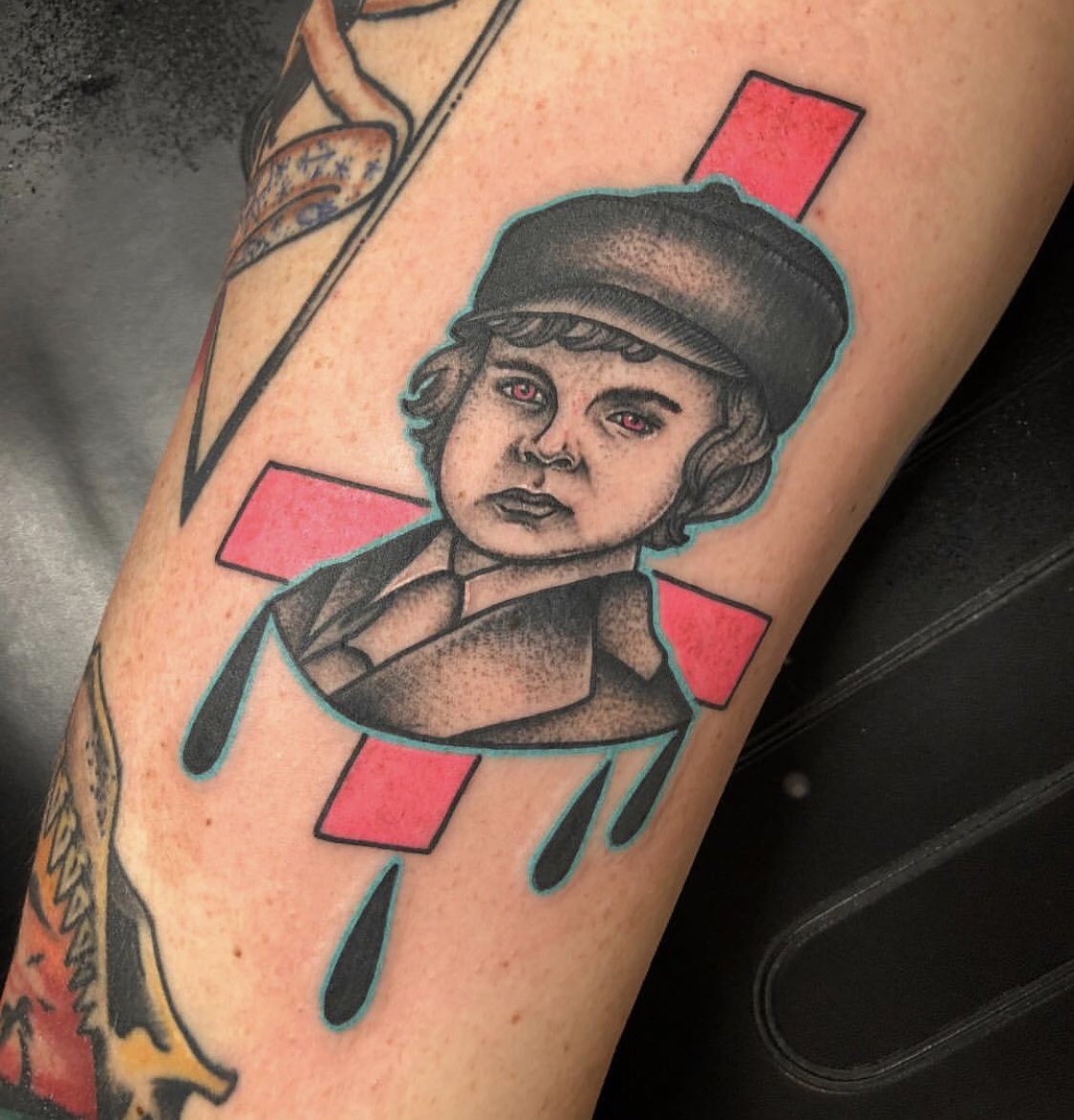 KustomHustle's tweet photo. #AshCox #damian #theomen #horrormovie #horrortattoo #devilchild #colortattoo #kht #tattoosavannah #dosavannah #savannah #georgia #tattoo https://t.co/gXbl4NGfDC