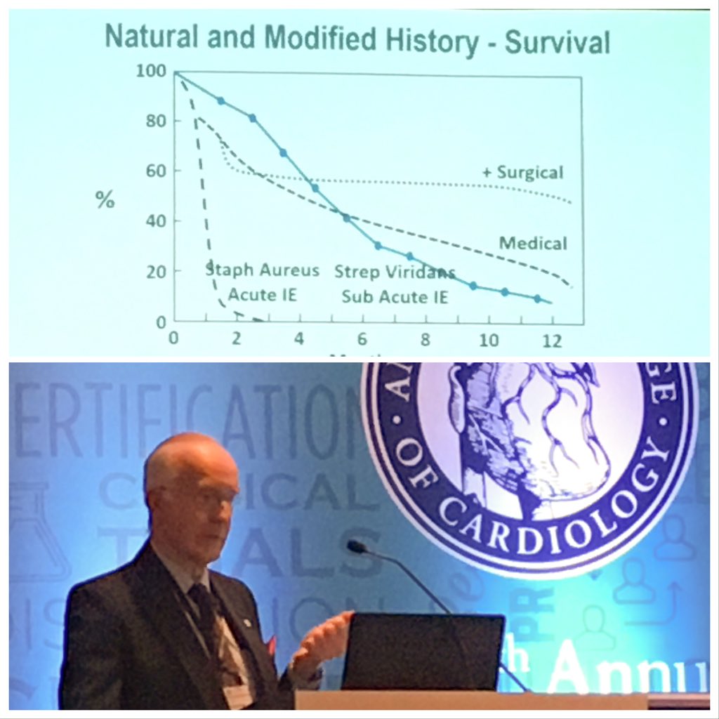 Dr Gosta Pettersson stressing that early surgery for infective endocarditis reduces embolism (and improves survival) #acc2018