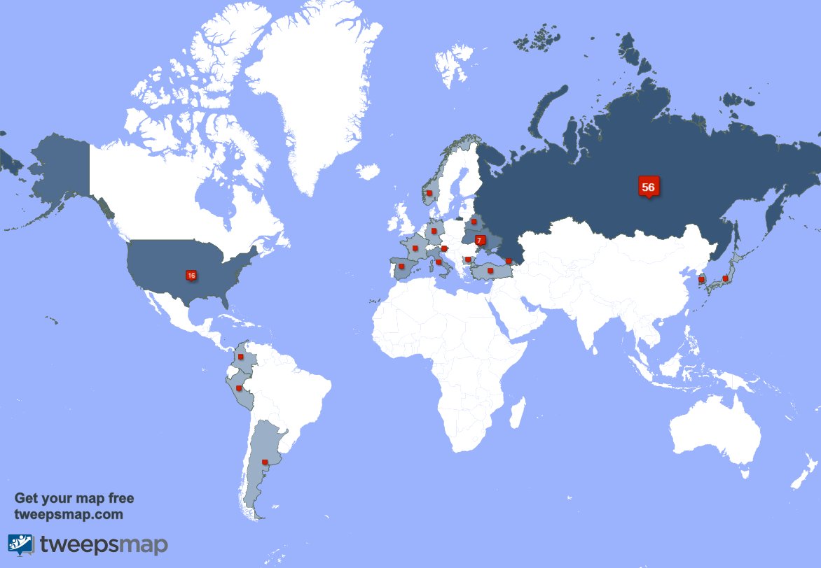 masha_r5's tweet photo. My followers live in Russia (55%), USA(16%)... Get your free map: https://t.co/jJhkrIZYcM https://t.co/voaK1SNeeH