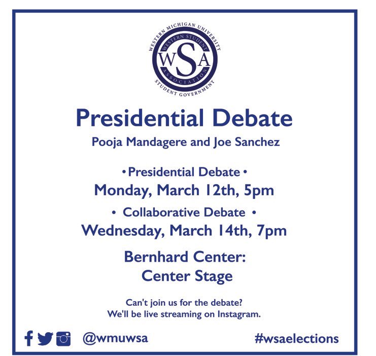 This Monday and Wednesday come out to Center Stage and hear your candidates talk about their campaigns for WSA!
