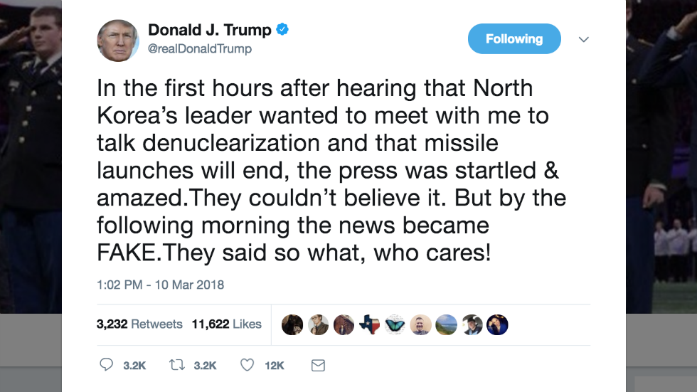 thehill's tweet photo. Trump on North Korea news cycle: Media went from "amazed" to "so what, who cares" https://t.co/jNs9YRJOz4 https://t.co/jCL9aSGdHR