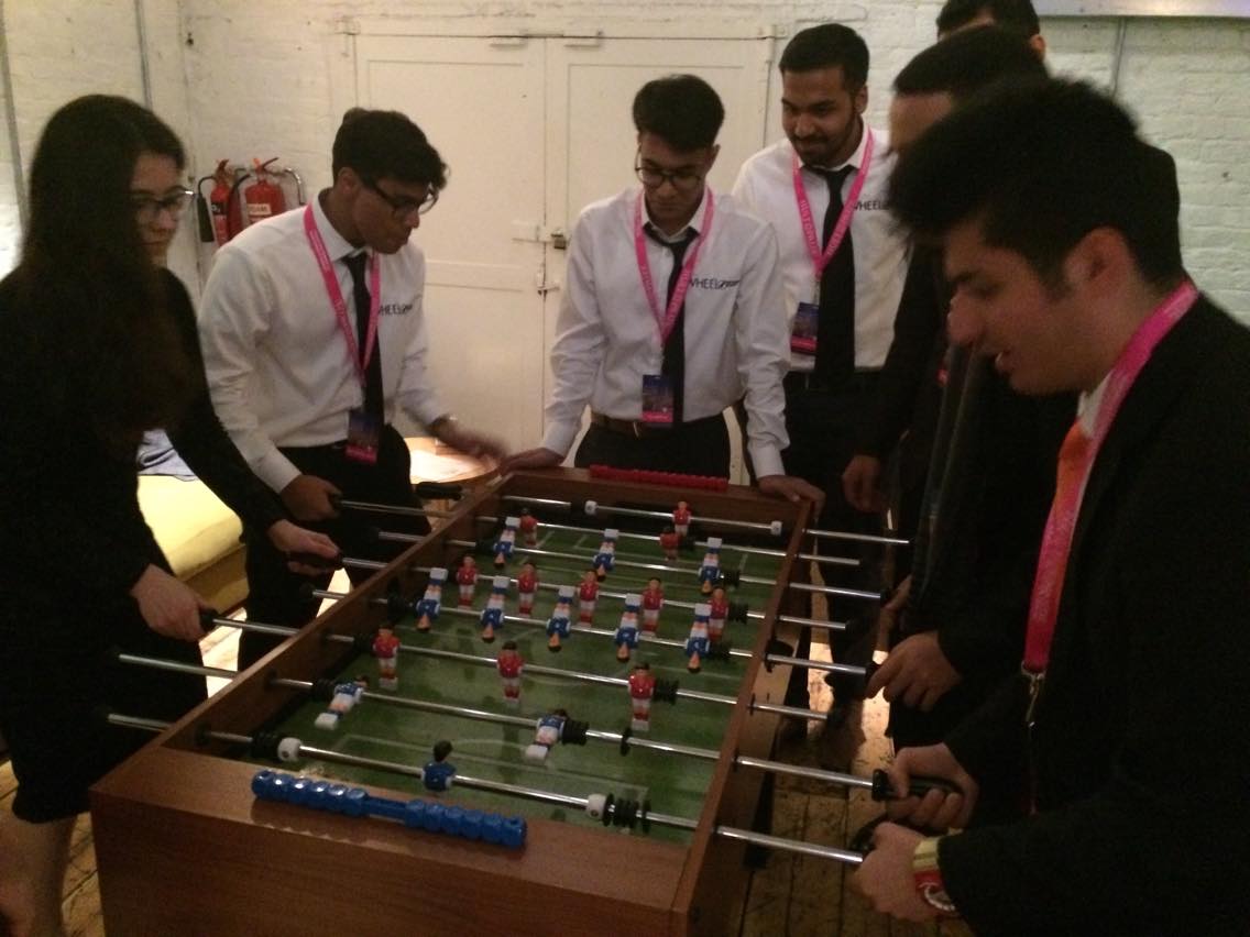 teamnanoscreen's tweet photo. #Chilling while Fabiane is beating everybody at foosball during @hultprize! That determination and skill! #HP18 #HPLondon https://t.co/m1cTQLZdNo