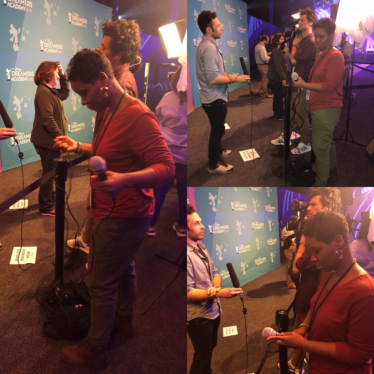 denisemose's tweet photo. Testing my Mic, Getting my lighting, Shoeing my interns how itโs done....Red Carpet Ready! Get to every โcarpetโ early cuz you just never know....#DisneyDreamers #Interns #ProAtWork @DisneyDreamers @dreamersacademy @Disney @blackvoices https://t.co/HNwBqdkM2B