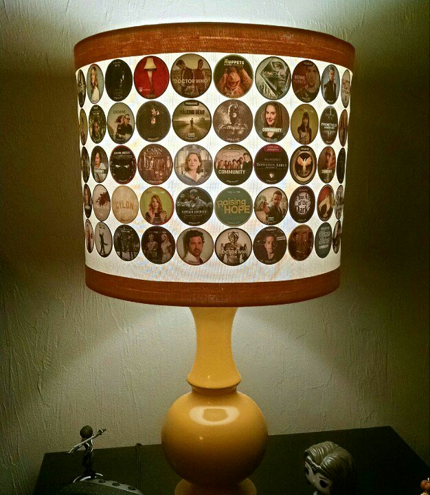 elizdarby's tweet image. Didn't like the way my lamp looked in the new bedroom, then came across my #GetGlue stickers and went to town.