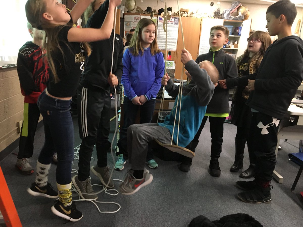 Demonstrating pulley; a simple machine.