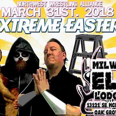 RevProWrestling's tweet photo. NWWA! Saturday, March 31. Milwaukie Elks. It's Chief, Bumpo, ladders and the best of the northwest wrestling. 7PM https://t.co/9y5PjCm5ZC