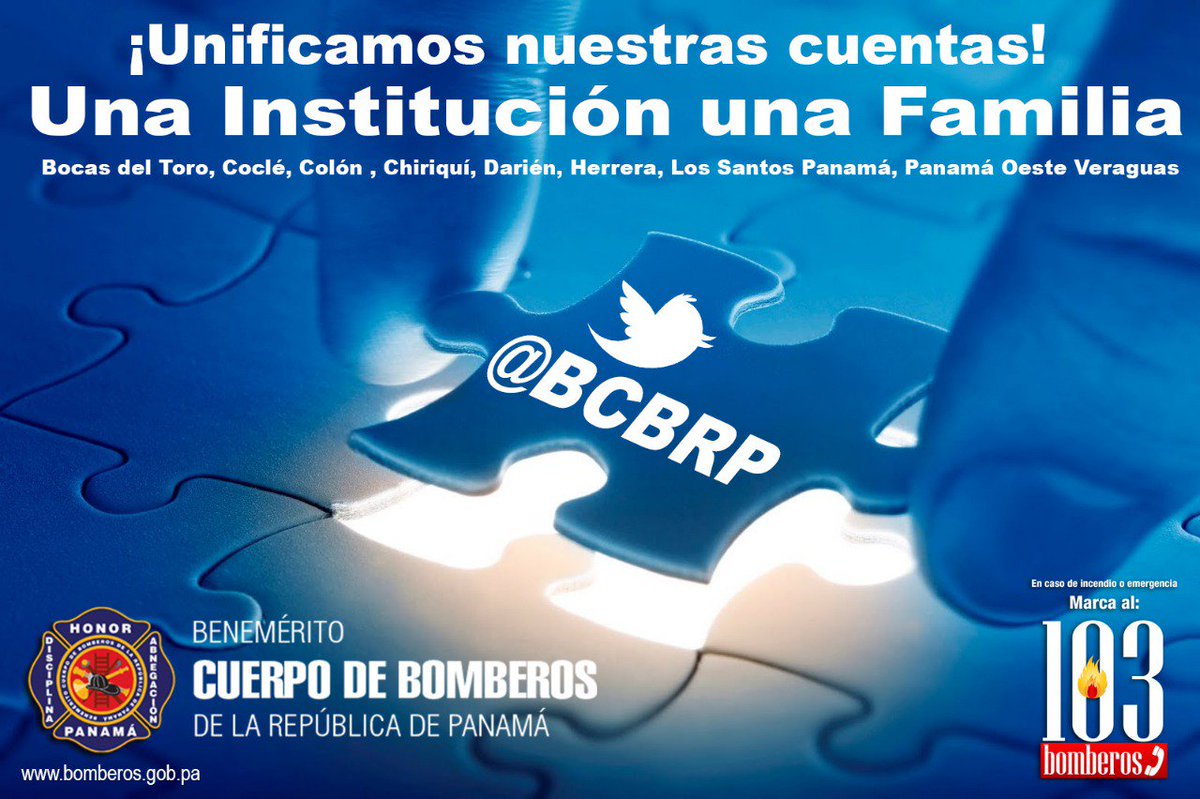 #BCBRPInforma: Sigue nuestra cuenta oficial en Twitter <a href="/BCBRP/">Bomberos De Panamá</a>  <a href="/bomberosoeste/">Emergencias DecimaProvincia</a> <a href="/BomberoChiriqui/">CAMBIANDO IMAGEN Y VISIÓN PARA TI</a> <a href="/bomberoslosanto/">Bomberos Los Santos</a> @BomberosHerrera @bomberoveraguas <a href="/Bomberosbocas/">Bomberos bocas</a> @bomberoscocle <a href="/bomberoscolon/">bomberoscolon</a> @SeCPanama