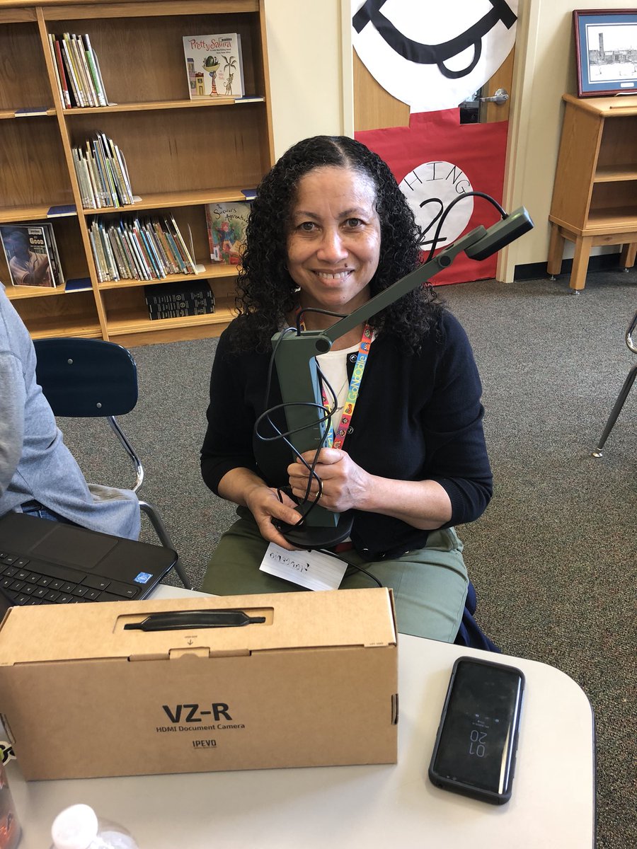 EdCampEprise's tweet photo. Fran is excited to take her new VX-R into her classroom! @ipevo #EdcampEnterprise @EdcampUSA https://t.co/VGUXBLXIWu