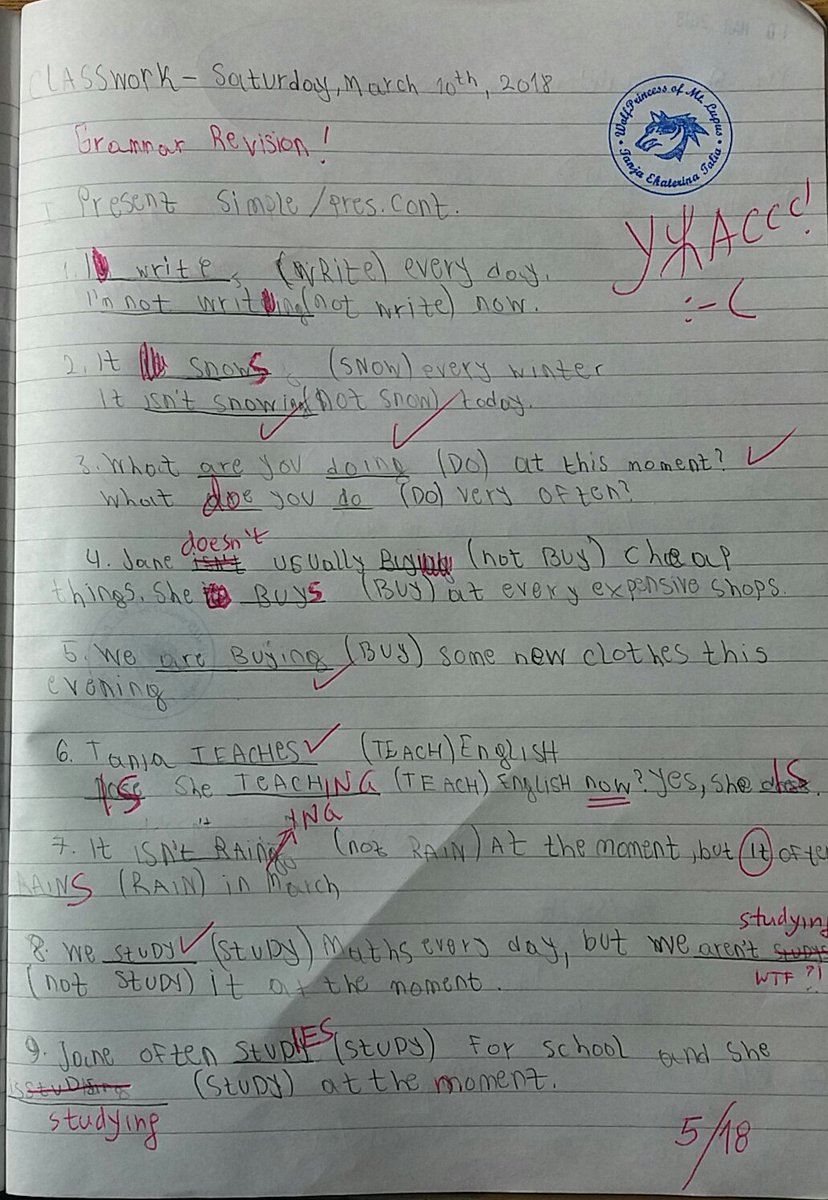 MontLupus's tweet image. Danas bilo obnavljanje gradiva pred kontrolni šestaka (samo ga još oni nisu imali). Reko&apos;, &apos;ajde da proverim prokletu kombinaciju #PresentSimple vs #PresentContinuous...
Posle prvih 18 glagola napišem &quot;puškicu&quot; i dam novih 17 glagola.Ovako to izgleda kod jedne lažne &quot;četvorke&quot;...