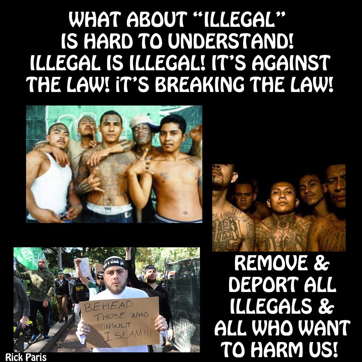 1rickparis's tweet photo. @starcrosswolf @AppSame @GartrellLinda @kwilli1046 @bgood12345 @DonnaWR8 @KNP2BP @LVNancy @pinkk9lover @Patriotic_Va @ChrisCoon4 Capture them all and DEPORT all of them and there families
#NoDACA #LockThemAllUp #BuildTheWall #noillegals #securetheborder #noanchorbabies #usaforenglish #nomoslems #sendallillegalshome #nosubsitiesforillegals #NoAmnesty What about illegal is hard to understand! #MAGA #Trump https://t.co/c7mTx9kblS