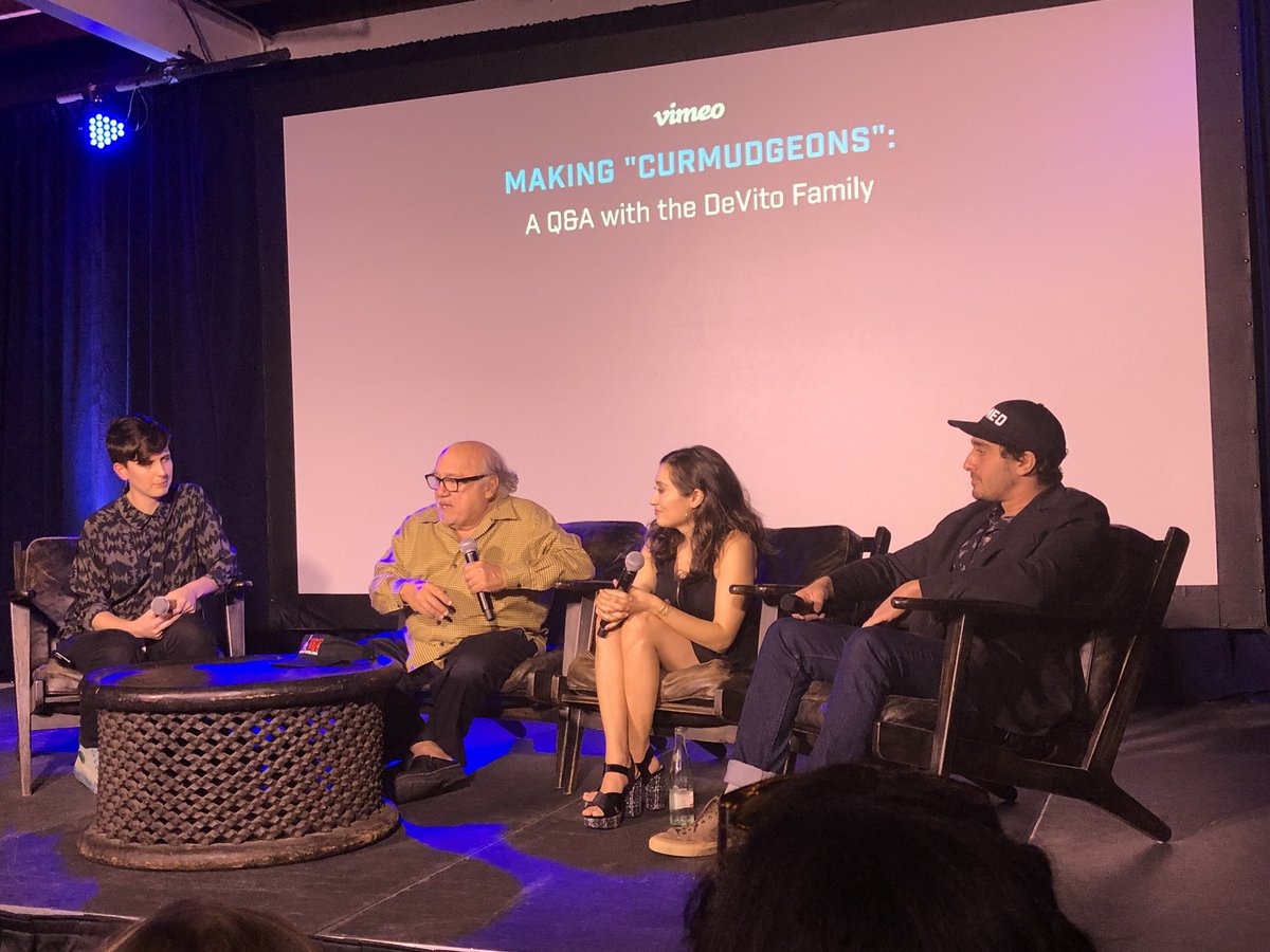 KatzAndrewS's tweet photo. It’s a family affair with the DeVito crew—and truth revealed that @DannyDeVito is, in fact, a curmudgeon himself #VimeoSPX https://t.co/clWZJtVjAC