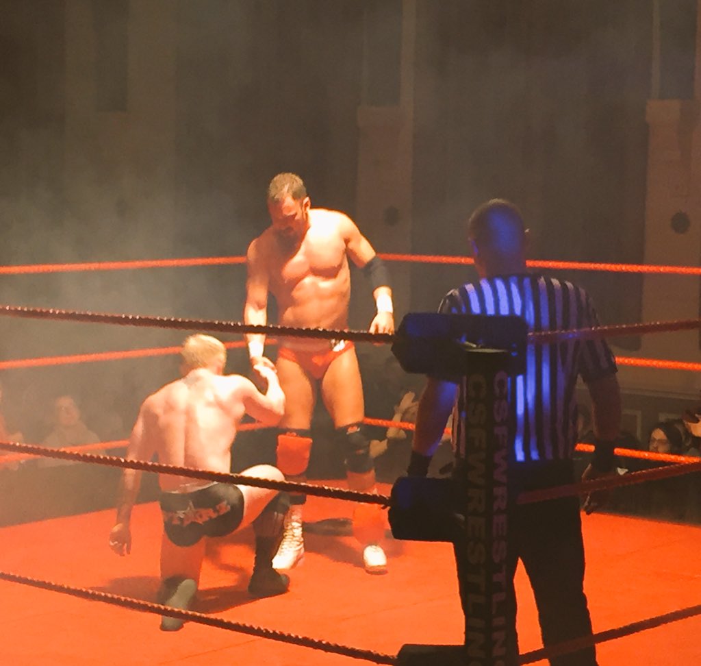Edited pictures I took of <a href="/realenglishlion/">RESTITVTOR BRITANNIAE</a> and @JackStarzzz tonight in front of a sold out crowd in #Devizes where @CSF_WRESTLING fans saw Eddie Ryan successfully Defend his <a href="/5StarWrestling/">Brand</a> Real Wrestling Title #5StarWrestling #CSFWrestling