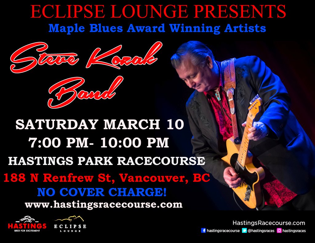 SteveKozakmusic's tweet photo. Tonight... The Steve Kozak Band @SteveKozakmusic plays the Eclipse Lounge in the Casino @HastingsRaces #BluesTime 7-10 PM. No cover - Free parking! #Dancing #SlotsOFun https://t.co/mupoN80uls