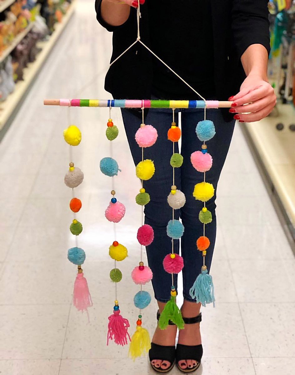 HobbyLobby's tweet photo. Add a bit of #boho charm to your bedroom, living room, or child's room with a bright pom pom mobile! #HobbyLobbyFinds #PomPoms #PomPomDecor https://t.co/rDDMdvp4yl https://t.co/Q78nYuXOqp