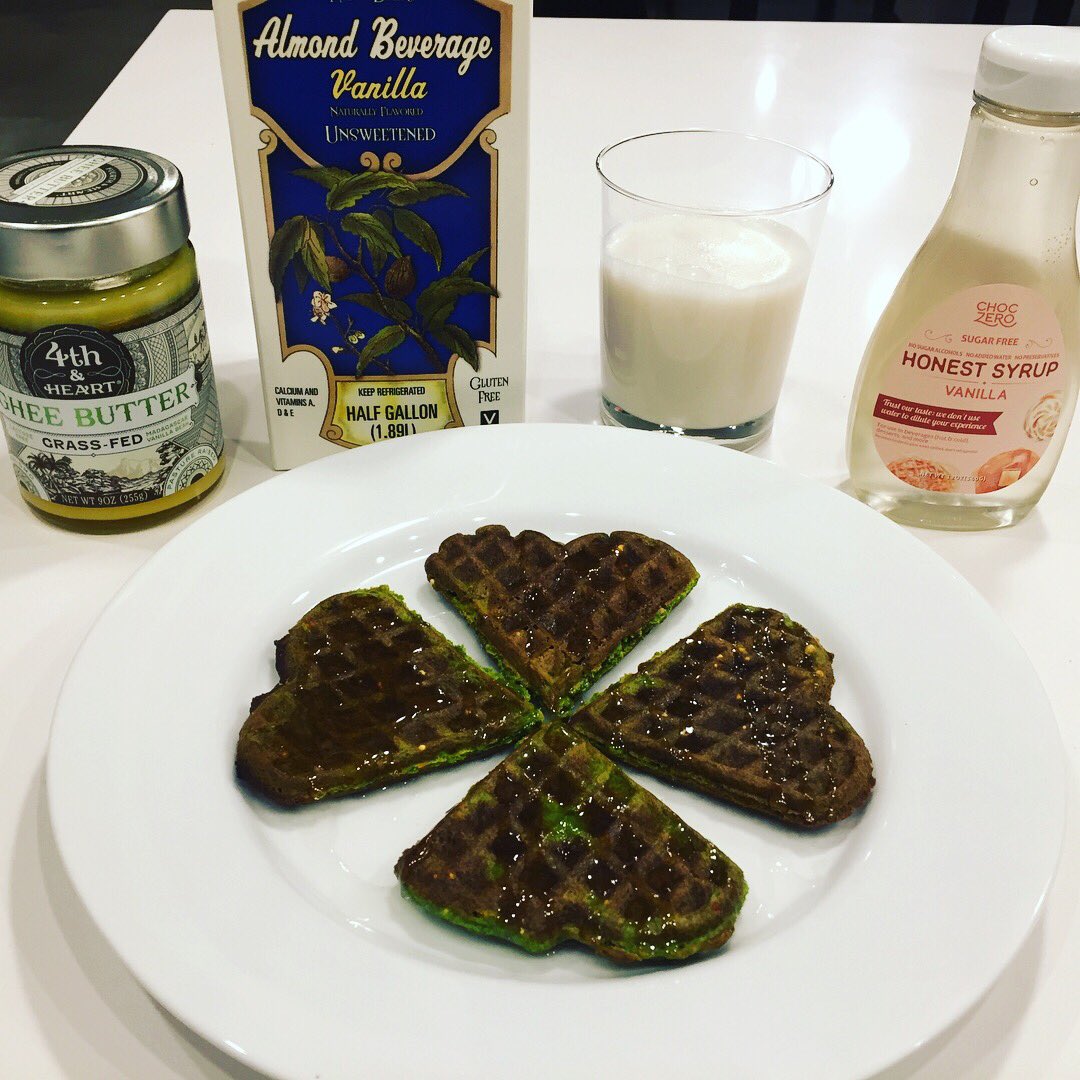 VanillAffinity's tweet photo. The perfect vanilla trifecta dessert! Nothing like homemade heart waffles, with a gentle touch of @fourthandheart vanilla bean ghee butter, smothered with @CHOCZERO vanilla syrup ready to be devoured and washed down with @TraderJoesList almond vanilla milk. #Vanilla4Life https://t.co/APsX7uuvjk