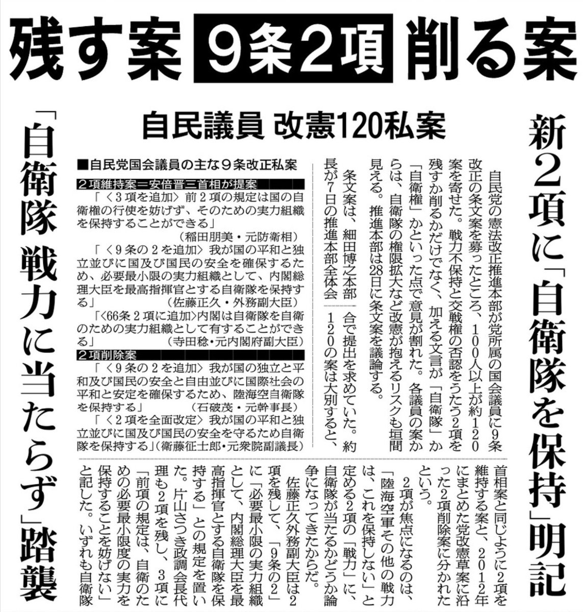 Neko 与野党や 改憲 護憲 立憲 の結託で 現在の自衛隊は 軍隊ではなく戦力でもない 合意を前提とした 改憲論議 が続いている 自衛隊 違憲 の憲法学者さんたちも 全自衛隊の実力は 最小限度の自衛実力 を超えている という認識だと 朝日は解説