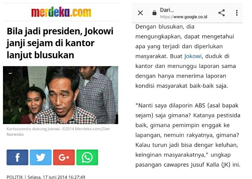ronavioleta's tweet photo. Lho kok lgsg hilang berita janji jokowi 1 jam di kantor selebihnya blusukan nya di @detikcom ? Pdhl td sblm share sy sempet baca, jokowi janji blusukan ke kampung2 misal kampung nelayan. Untung sy dah lama punya kepceran nya dr merdekadotcom https://t.co/M59TqEB26X