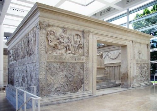 whencyclopedia's tweet image. The Ara Pacis Augustae or Altar of the Augustan Peace in #Rome was built to celebrate the return of Augustus in 13 BCE from his campaigns in Spain and Gaul. The marble structure, which once stood on the Campus Martius, is a masterpiece of #Roman sculpture. buff.ly/2owGTQo