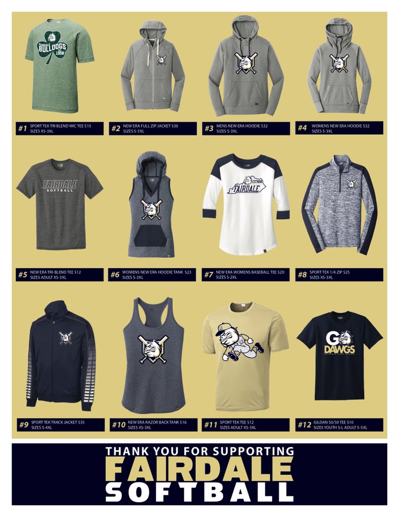 FHS_Fastpitch's tweet photo. It’s Back, Softball FanGear!! Any of our Players Can Help You With Your Order. Sales end on the 8th.
Thank You For The Support of the Program, The School &amp; the Community!! @Dawgs_Athletics @PrincipalFHS @FairdaleNews @Fhs_Pep_Club #ThereIsNoPlaceLikeFairdale #BeTheChange https://t.co/jMJvpbXhIN