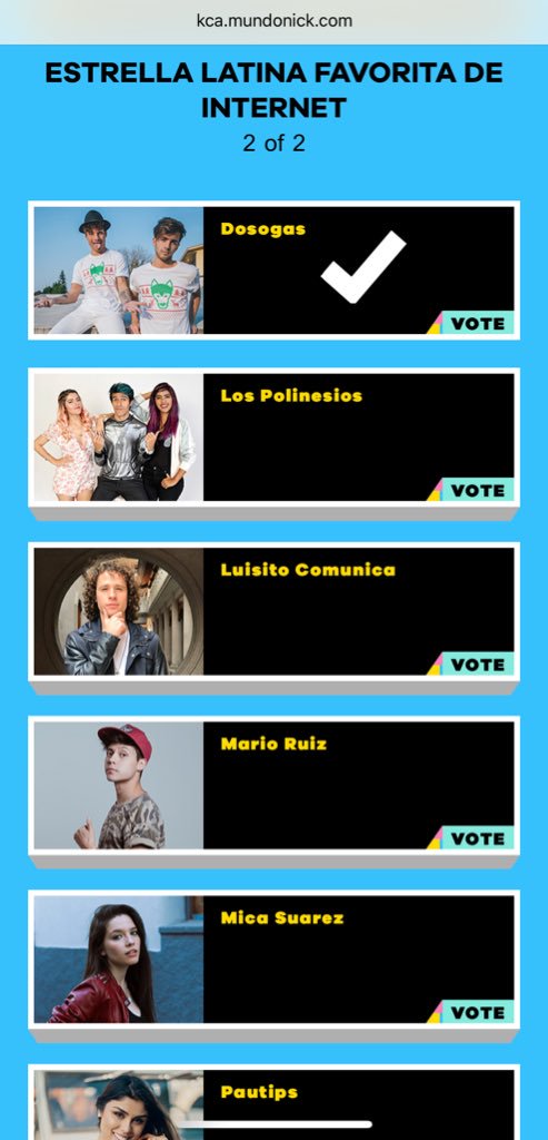 dosogas's tweet photo. Familia! ESTAMOS NOMINADOS EN LOS KCA ESTADOS UNIDOS 2018!! ESTRELLAS LATINAS DE INTERNET WOOOOW! Otro sueño logrado a votar!!!! #KCA #EstrellaLatinaDeInternetDosogas

Página para votar: https://t.co/a4FEVeBRRd https://t.co/YZAScKTHoS