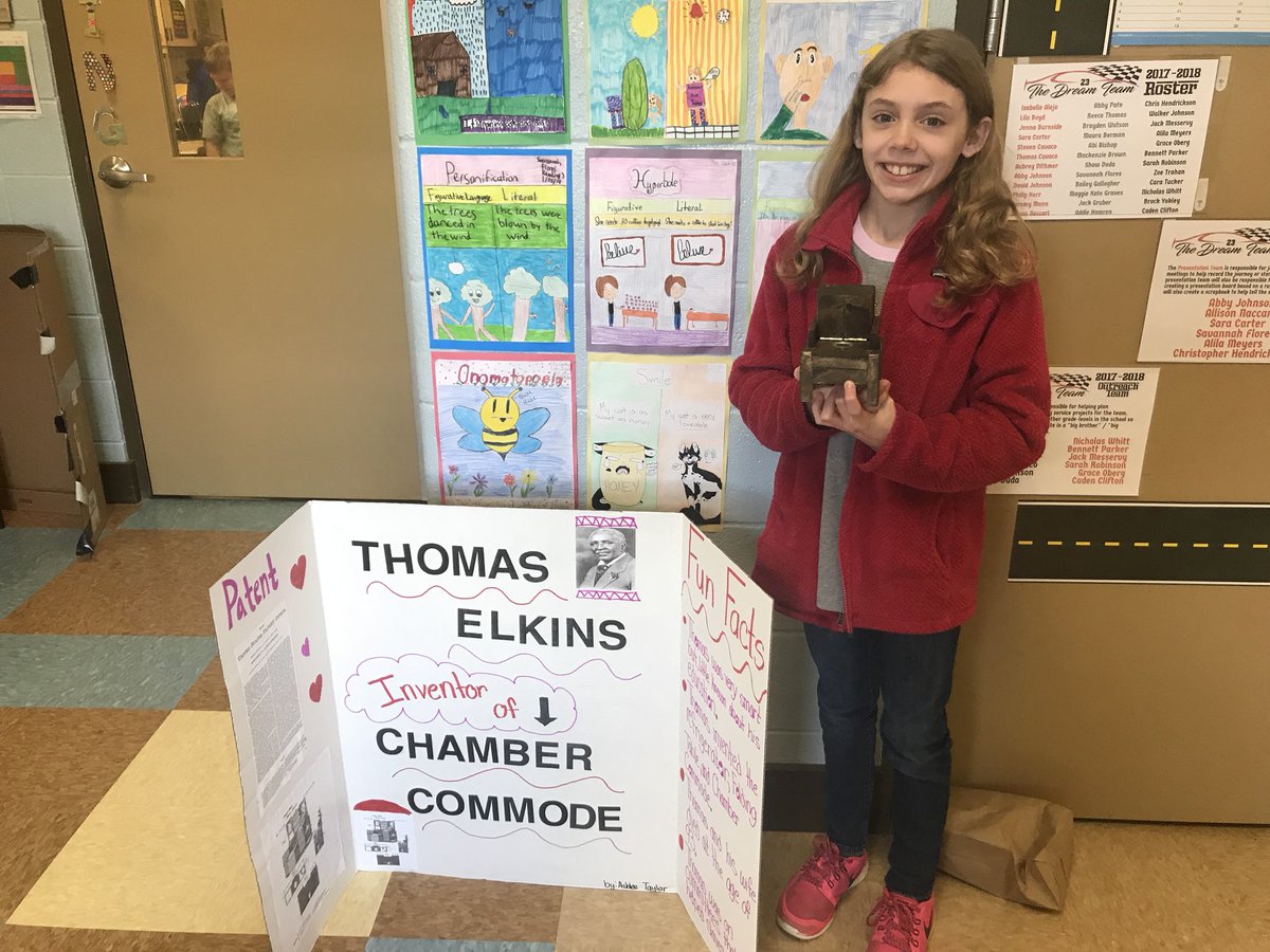 msquarlesclass's tweet photo. Exploring African-American Inventors &amp; their inventions for #BlackHistoryMonth2018! 
This student researched #ThomasElkins inventor of the Chamber Commode. Her rendition of the invention is phenomenal! #STEAM @HSVk12 @ALSciTeachers @BlkHistStudies #5thGradewithMsQ ✨ https://t.co/pzABvYQN4E