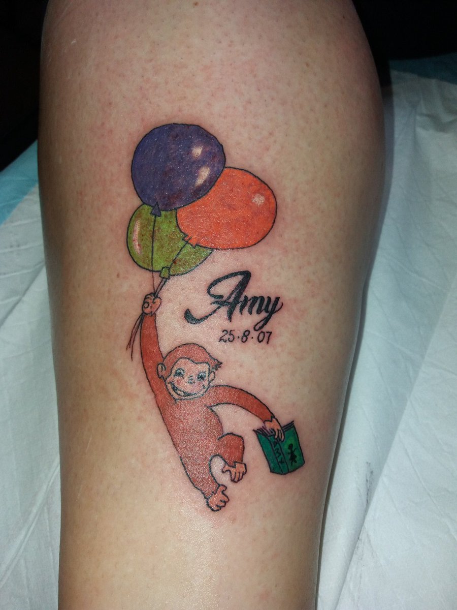 Nothing fancy not an artist but V stoked to have Curious George passed tf  out on my leg lol  rsticknpokes