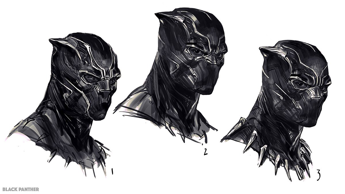 I was really fortunate to get the opportunity to work on Black Panther a little bit, these are some early quick brainstorm concepts for the new suit, working w/ aesthetics determined by Ryan Meinerding's awesome suit in Civil War, and also Brian Stelfreeze's amazing comic version 