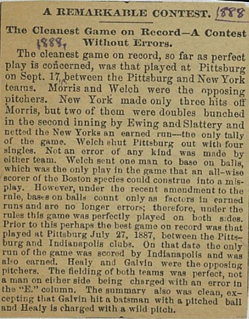 SkrticX's tweet photo. The Cleanest Game on Record - A Contest Without Errors (1888). Source: @Cleveland_PL Sports Ctr. in Mears clipping file of Remarkable Games. @thorn_john @sabr @tshieber #baseonballs https://t.co/gP3qzUabsP