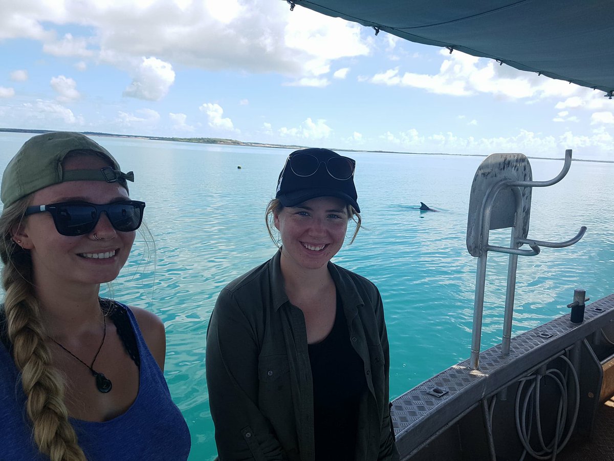KMRS2009's tweet photo. We had an exciting day on the boat collecting water samples, deploying frames for a new coral recruitment project, and watching a friendly dolphin come say hello!

- Interns Karyssa (left) &amp; Suzanne (right) https://t.co/EQTSUAwSTL