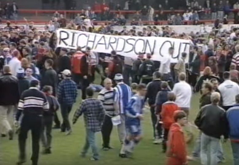 April 1998 - If Rovers don’t beat Hull they’re out the league, so in one last desperate plea for the FA to take notice, the fans stage a number of protests; including former Big Flame frontman Alan Brown chaining himself to a goalpost.