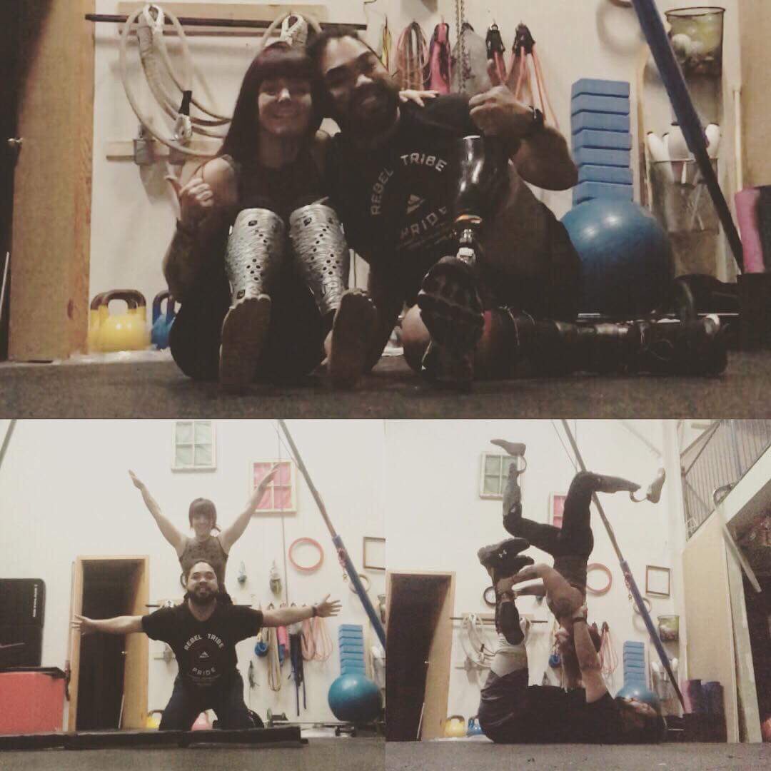 ampu_to's tweet photo. Had an awesome adaptive acro rehearsal tonight. Weβre working on a top secret βshowβ. Stay tuned! #adaptiveacro #circus #amputee #iamadpative #amplify #rebel #rushfoot https://t.co/XWL3RqGbEC