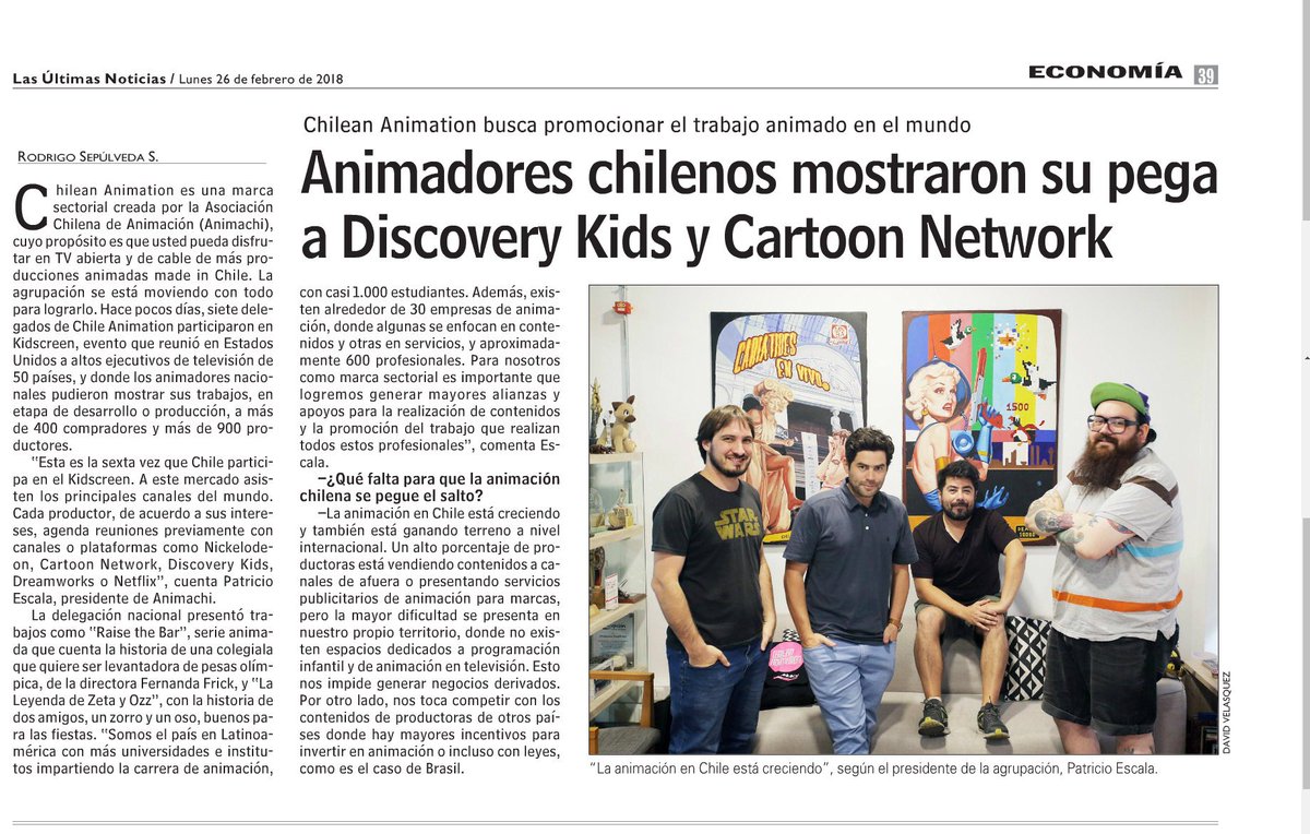 Animachi_ag's tweet photo. Nota de #LUN sobre la marca #ChileanAnimation creada por #Animachi apropósito de la delegación Chilena en #Kidscreen 2018 https://t.co/WFyjrGoQvp