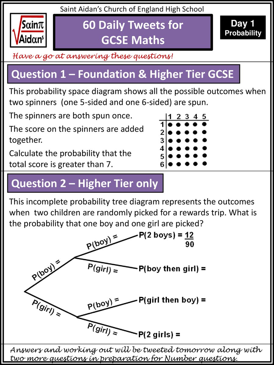 SaintAidansMath's tweet photo. [Back by popular demand} Here is the 1st of 60 daily tweets to help Yr 11 prepare for their Maths GCSE this Summer - Answers and more questions tomorrow! https://t.co/6jDCyTIO08