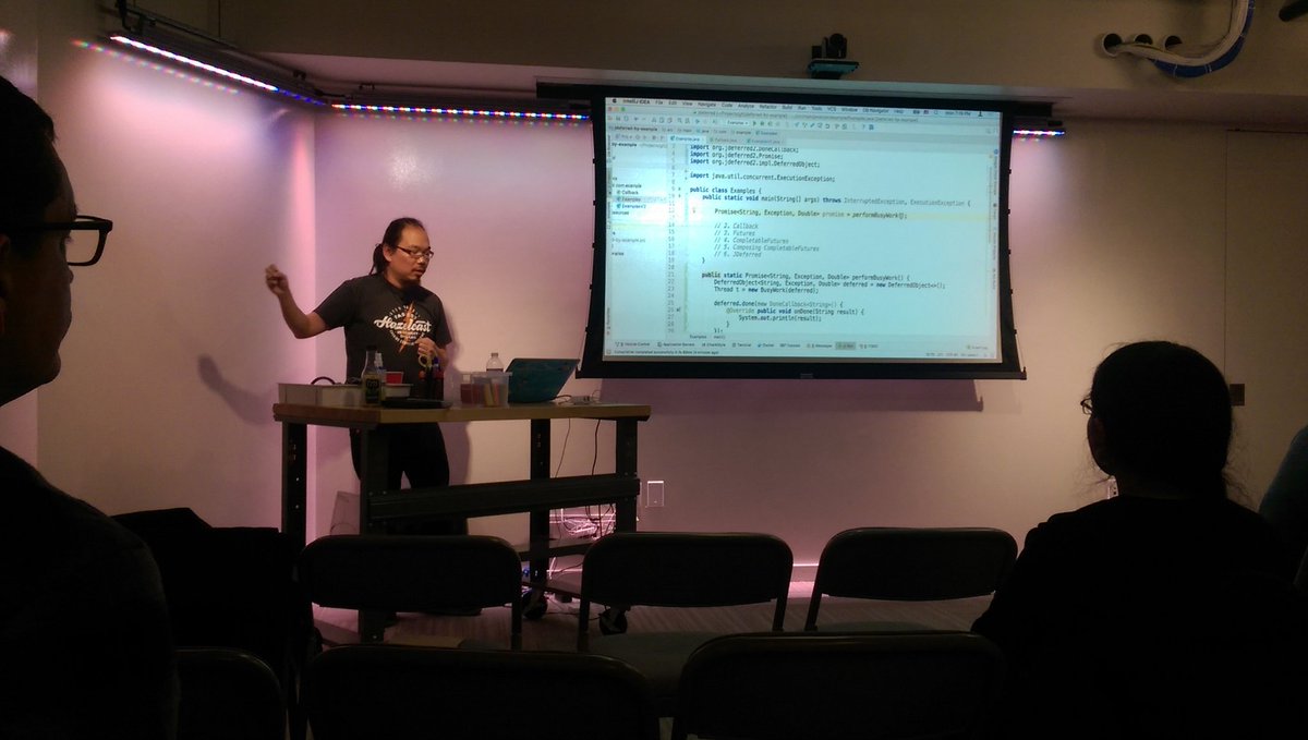 DCAndroid's tweet photo. Live coding with @saturnism on his library, #JDeferred, at CapOne Labs! #AndroidDev #dctech https://t.co/Fekdt7tcqo