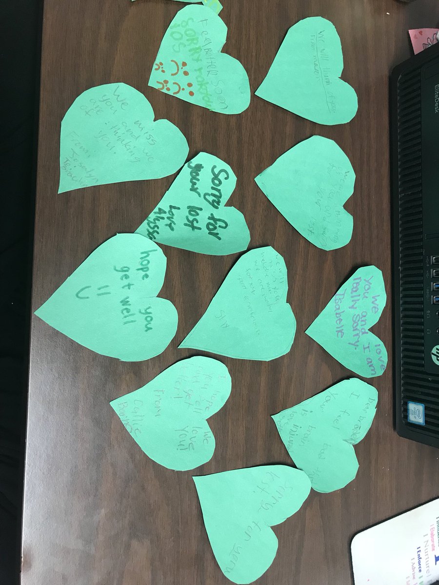 My 3rd graders wanted to something for Braeden. They decided on cutting out green hearts and wrote things to him and his family. #prayforbray #braedenstrong #liveforbraeden #green4braeden #braintraumaawareness