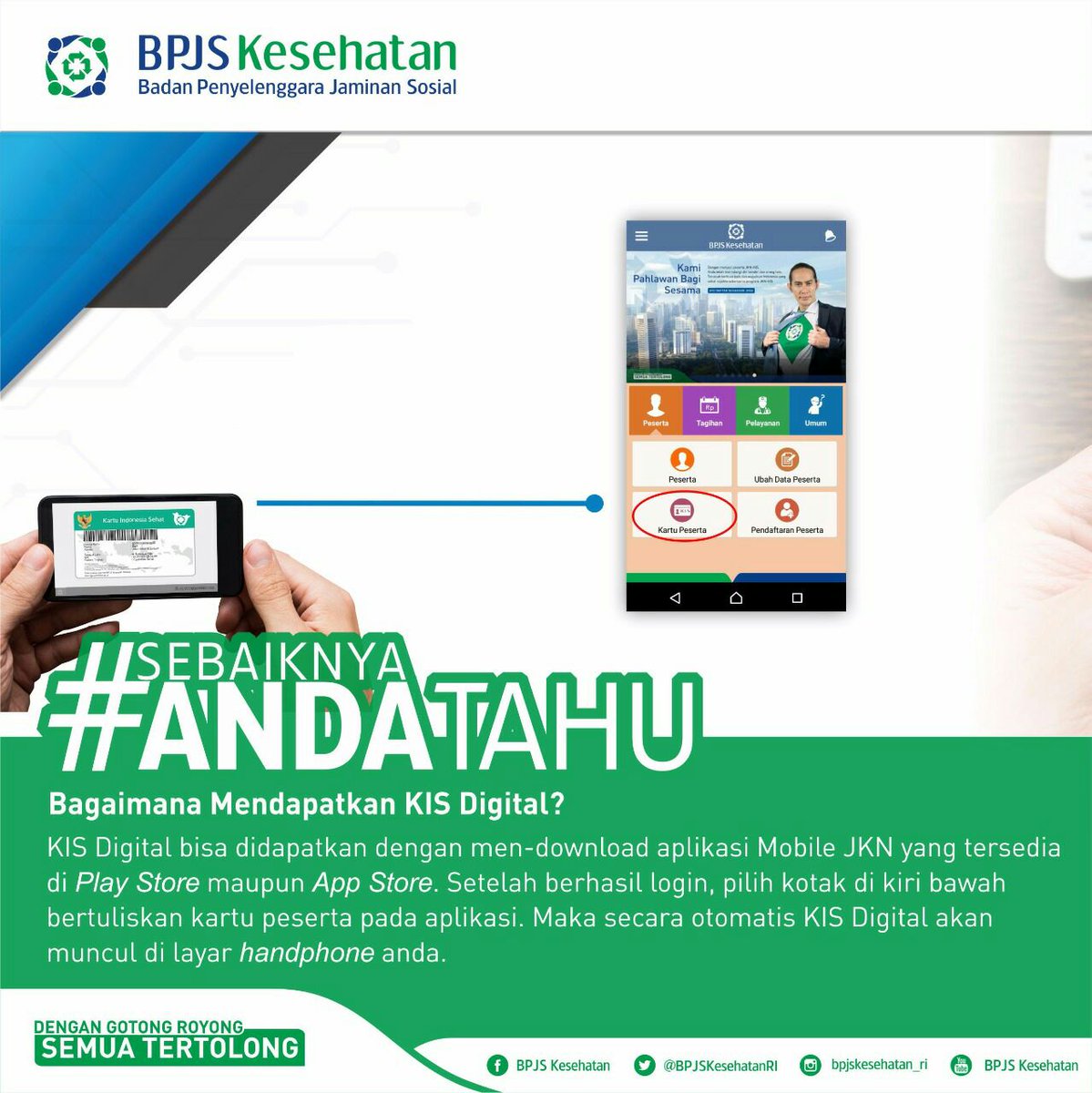 BPJSKesehatanRI's tweet photo. Berikut cara mendapatkan KIS digital, yuk downlpad mobile JKN :) https://t.co/SIP77rluNf